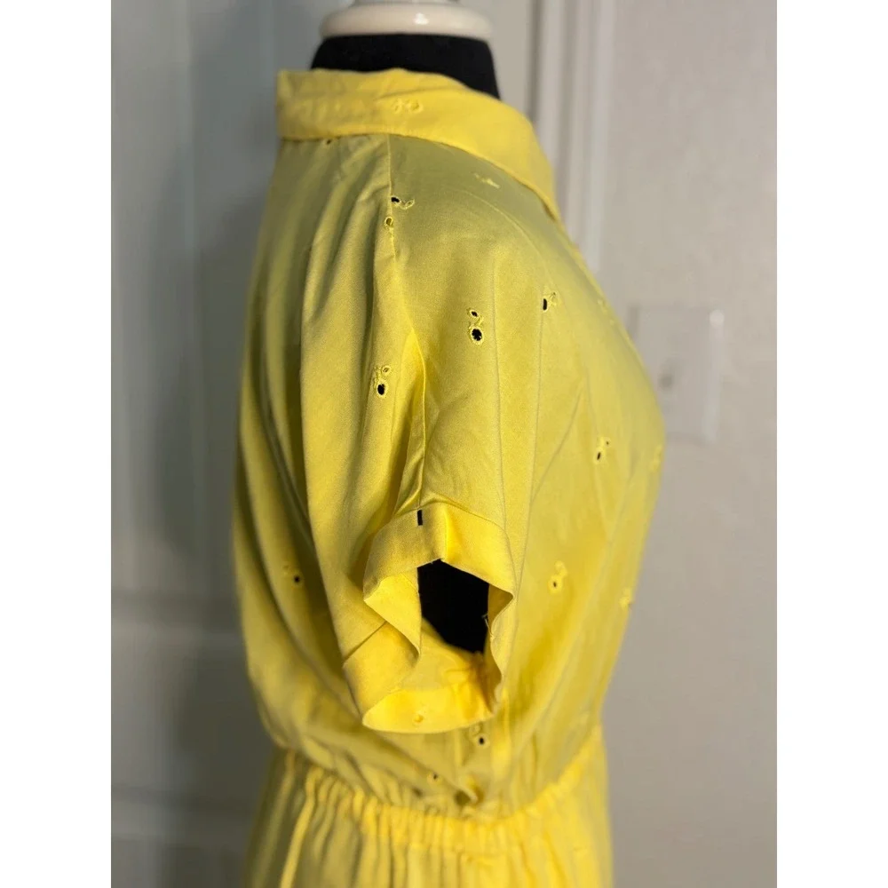 Joules‎ Yellow Eyelet Button Front Midi Dress Shirt Dress Elastic Waist Size 6 - Picture 4 of 10